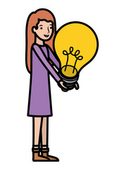 young woman with light bulb avatar character