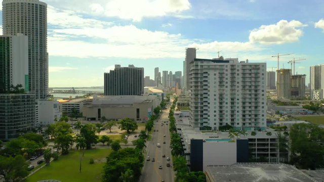 Flying towards Downtown Miami aerial drone footage