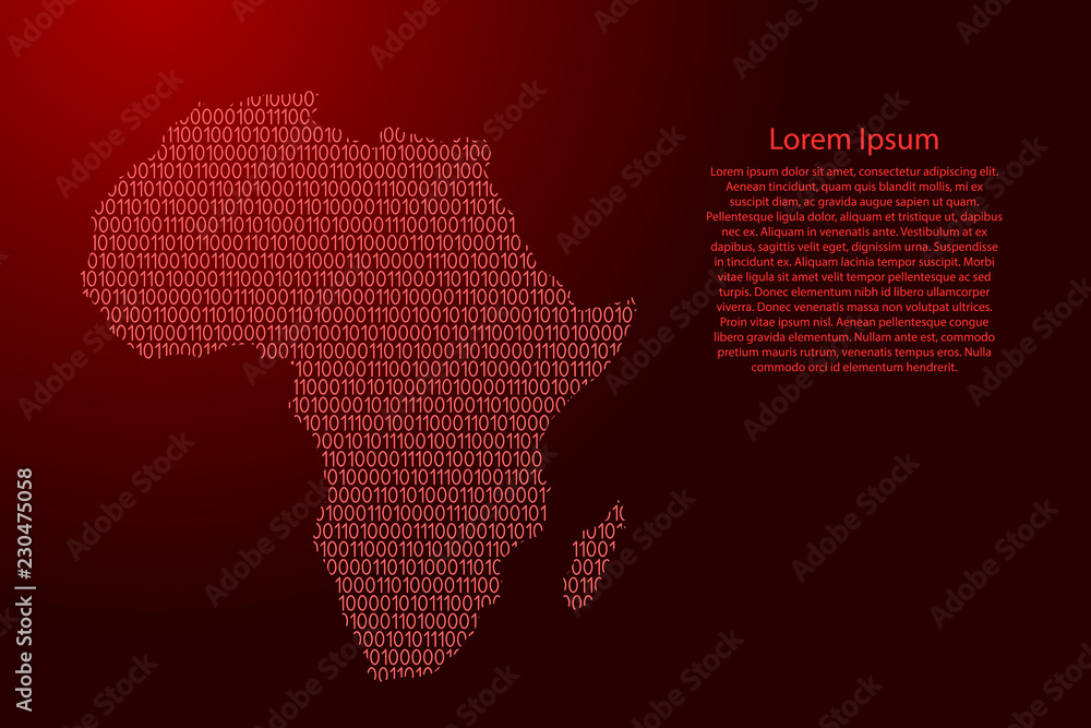 Poster africa map abstract schematic from red ones and zeros binary digital code for banner, poster, greeti