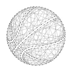 Basketball ball from abstract futuristic polygonal black lines and dots. Vector illustration.