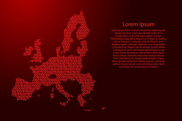 European Union map abstract schematic from red ones and zeros binary digital code for banner, poster, greeting card. Vector illustration.