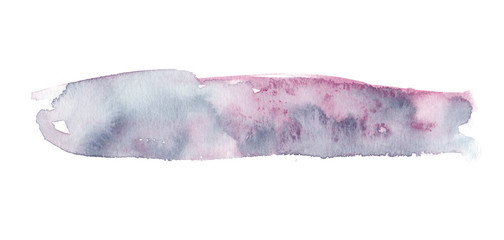 Pale grey and pink long thin horizontal brush stroke painted in watercolor on clean white background