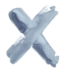 Big abstract light grey cross painted in watercolor on clean white background