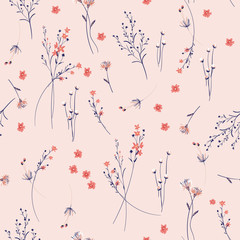 Summmer Trendy  wild blowing  Floral pattern in the many kind of flowers. Wild botanical  Motifs scattered random.