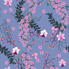 Beautiful blooming Floral pattern in the many kind of wild flowers. Botanical