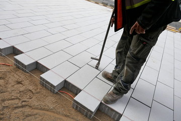 New paving stones on the sidewalk, close-up
