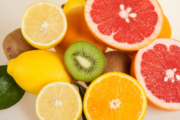 Close up of set of citrus fruits