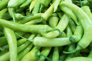 Fresh Organic green  Peppers Background.