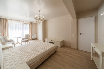 New luxury modern bedroom. New home. Interior photography.