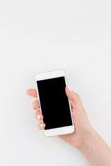 Woman hand with smartphone mock up