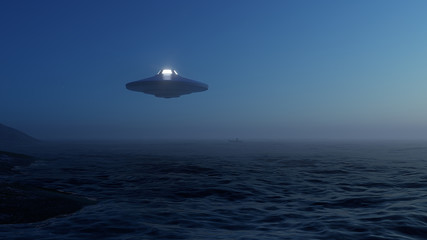 3d render UFO above the ocean © kolbass