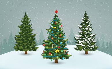 Christmas tree set for greeting card, invitation, banner and web design. Vector
