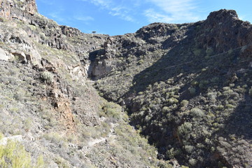 Hiking trail at the famous canyon Barranco del Infierno in Adeje in the South of Tenerife, Europe