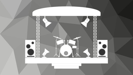 Concert stage and musical equipment isolated on polygonal mosaic background. - obrazy, fototapety, plakaty