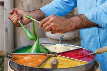 Obraz premium Preparation of multi-colored caramel.