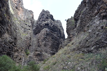 Hiking trail at the famous canyon Barranco del Infierno in Adeje in the South of Tenerife, Europe