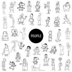 black and white people characters big set
