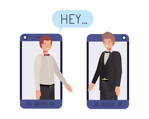 businessmen in smartphone with speech bubble