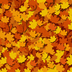 Naklejka na ściany i meble Autumn foliage background. A large amount of varicoloured stylized autumn leaves mixed together. EPS 10