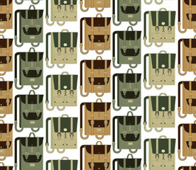 Travel different bags, backpacks,various backpacks for travel. Flat isometric icons illustration. Set of illustrations for traveling, hiking, flying, resting, resting, vacation, job, school.