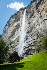 Staubbach falls in the valley of waterfalls Lauterbrunnen Switzerland