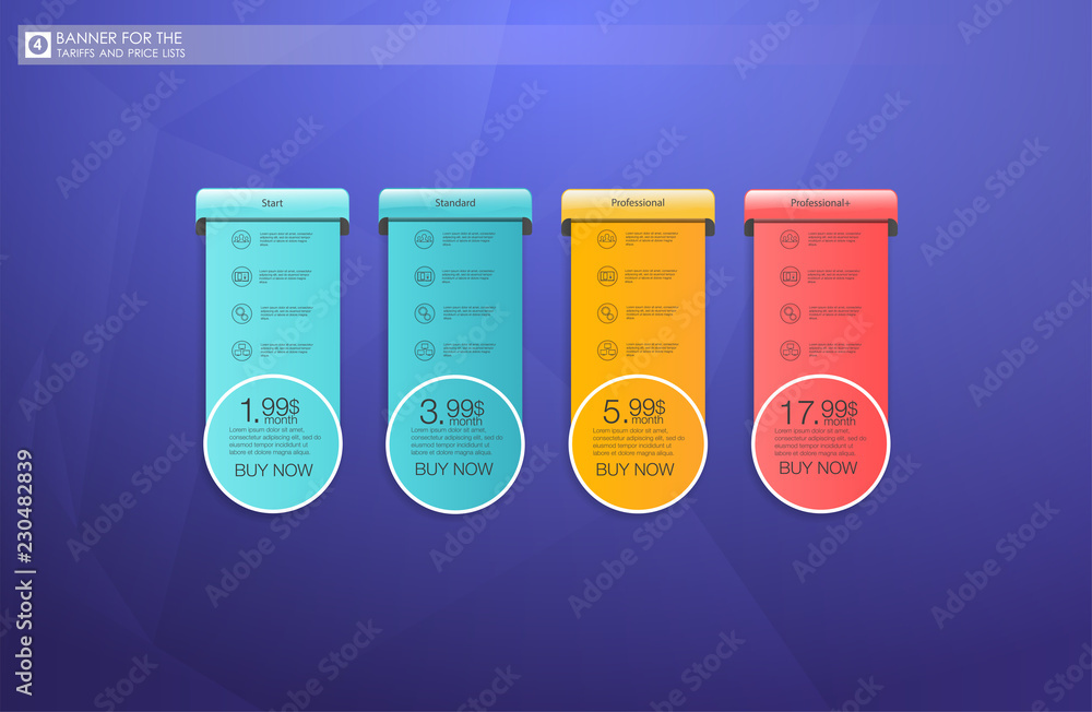 Poster set of offer tariffs. ui ux vector banner for web app. set of pricing table, order, box, button, lis