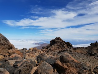 Beautiful scenery over the clouds from the big famous volcano Pico del Teide in Tenerife, Europe