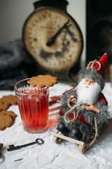 Gingerbread and Glogg, also known as Scandinavian mulled win is a traditional Scandinavian warming drink. Christmas background and concept for design
