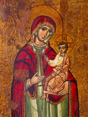 Bardejov, Slovakia. 2018/8/9. An icon of Virgin Hodegetria (Our Lady of the Way). Around 1550-1580....