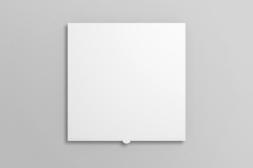 Top view 3d rendering pizza box isolated on grey background.
