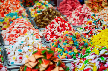 Fototapeta na wymiar Colorful jelly sweets on the market.