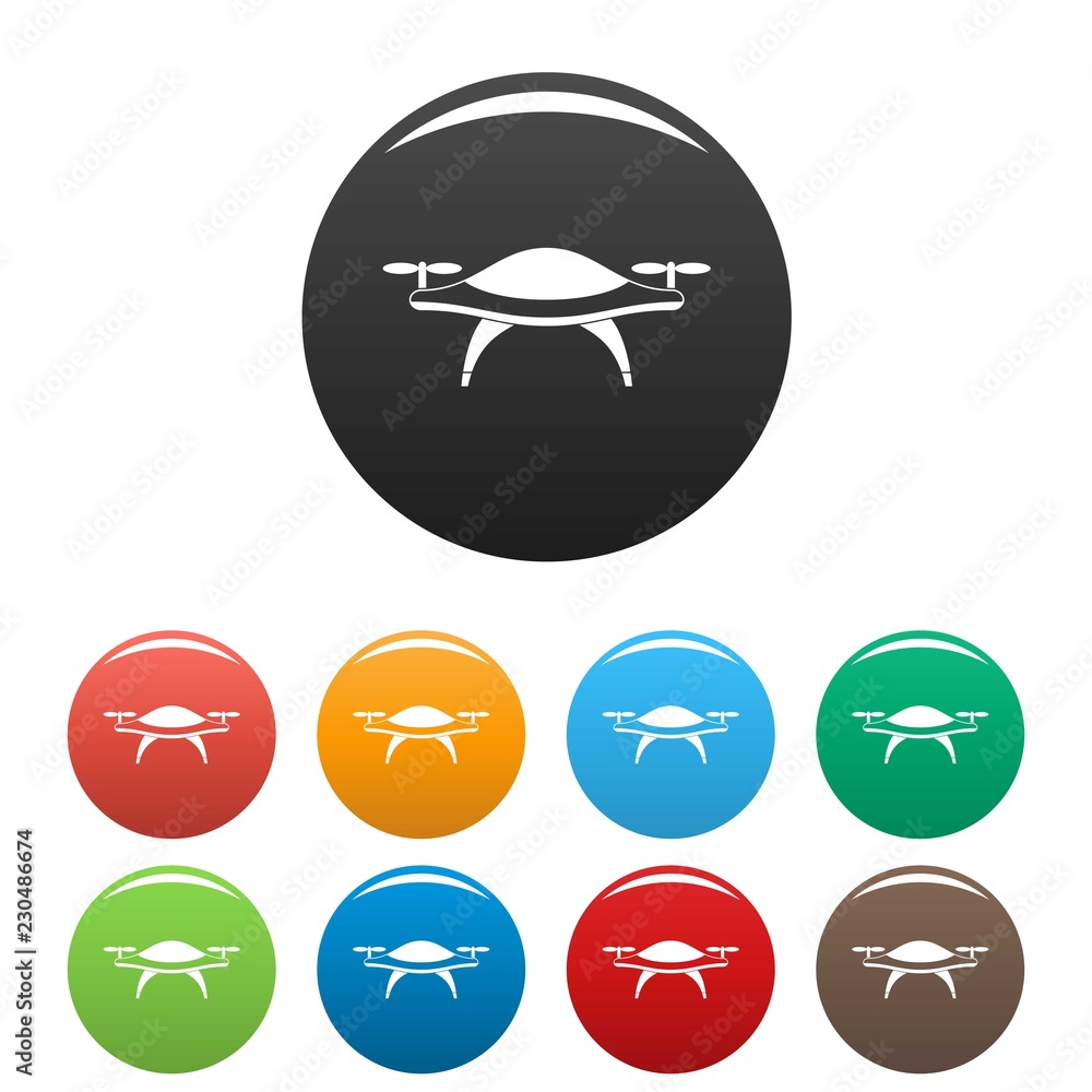 Poster concept drone icons set 9 color vector isolated on white for any design