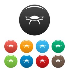 Concept drone icons set 9 color vector isolated on white for any design