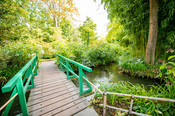 Landscape view on the beautiful Claud Monet's garden, famous french impressionist painter in...