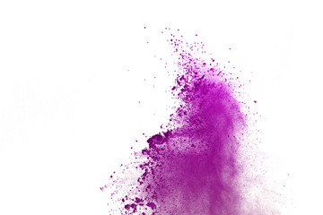 Freeze motion of colored powder explosions isolated on white background.