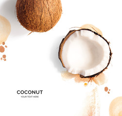 Creative layout made of coconut on the watercolor background. Flat lay. Food concept.