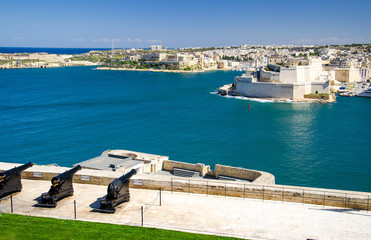 Fototapeta na wymiar Cannons at St. James Counterguard Barrakka gardens, Valletta, Malta