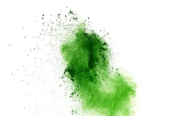 Foto op Plexiglas abstract powder splatted background,Freeze motion of green powder exploding/throwing green dust © wooddy7
