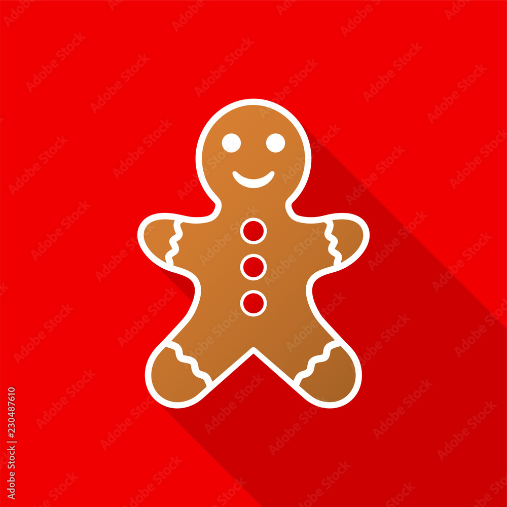 Poster gingerbread man icon with long shadow on red background. vector illustration eps 10