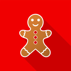 Gingerbread man icon with long shadow on red background. Vector Illustration EPS 10