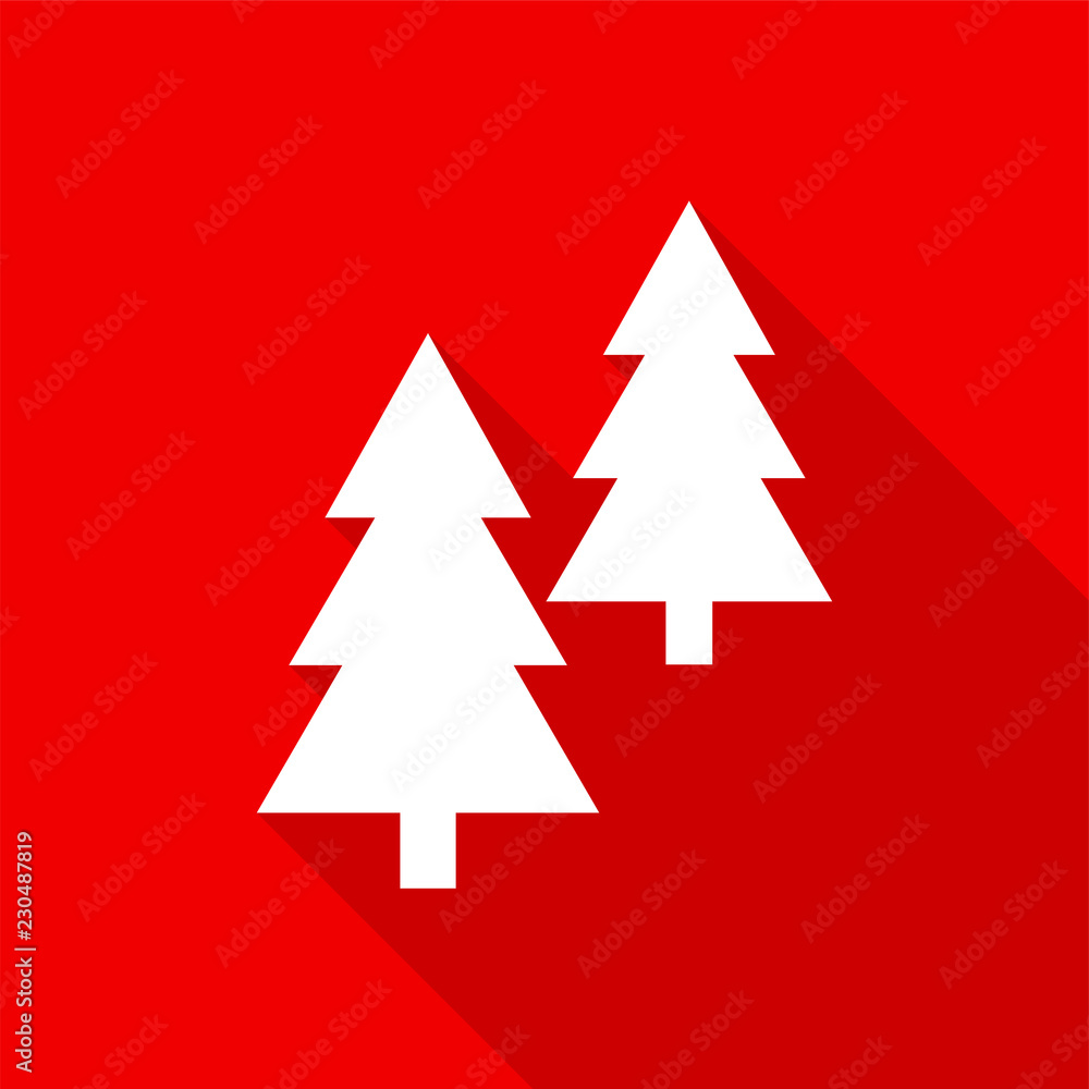 Poster White coniferous trees icons with long shadow on red background. Vector Illustration EPS 10