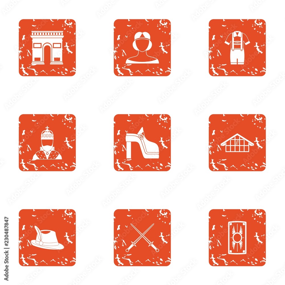 Poster monarchy icons set. grunge set of 9 monarchy vector icons for web isolated on white background