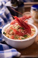 Fish couscous with prawns