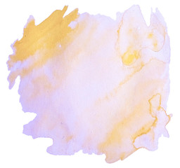 Multicolor pastel watercolor hand-drawn isolated wash stain on white background for text, design. Abstract texture made by brush for wallpaper, label.