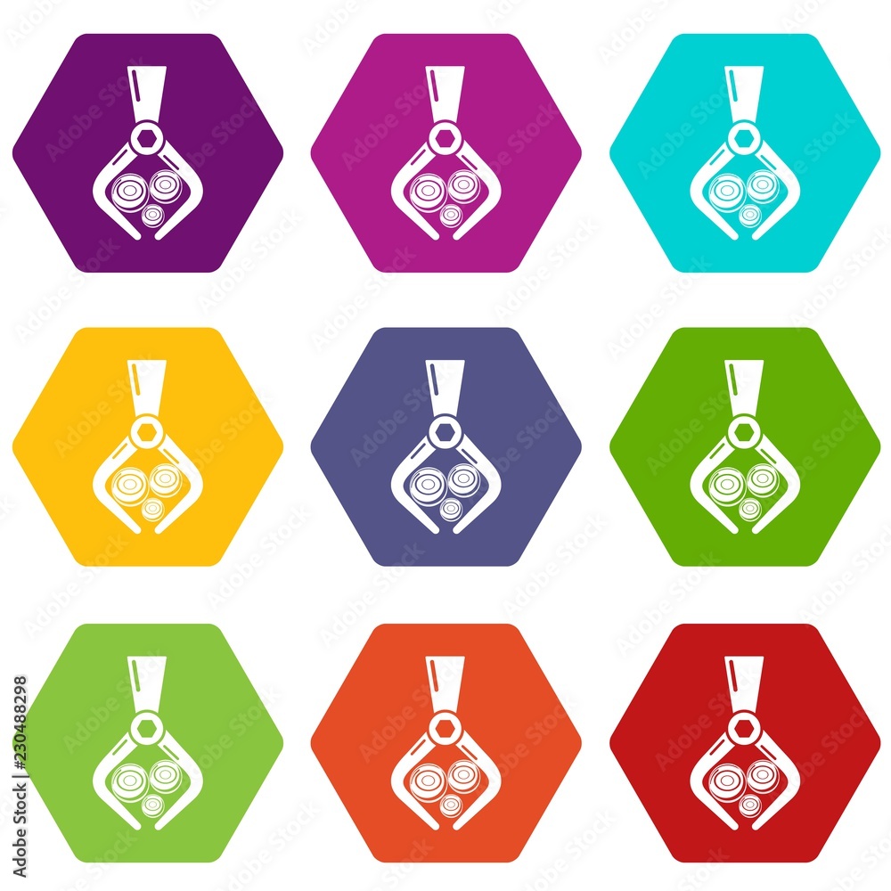 Poster crane with log icons 9 set coloful isolated on white for web