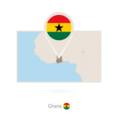 Rectangular map of Ghana with pin icon of Ghana