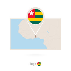 Rectangular map of Togo with pin icon of Togo