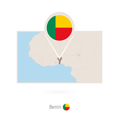 Rectangular map of Benin with pin icon of Benin