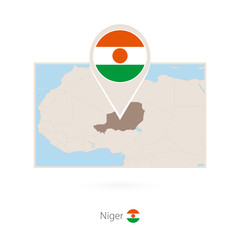 Rectangular map of Niger with pin icon of Niger