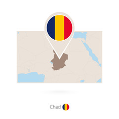 Rectangular map of Chad with pin icon of Chad